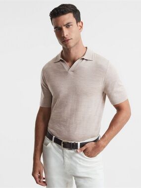 Reiss Duchie Merino Wool Polo in Wheat Melange